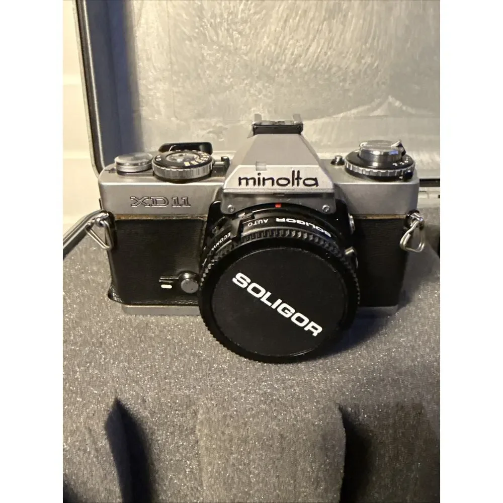 Minolta XD11 35mm SLR Film Camera Kit w/ Lenses, Auto Winder D, Case - Untested